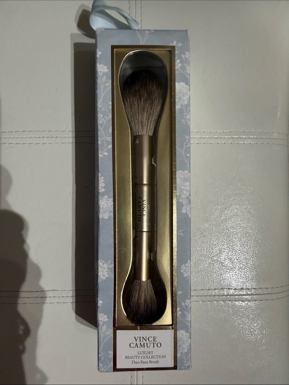 Vince Camuto Gold-Tone Double-Ended Face Brush with Brown Bristles